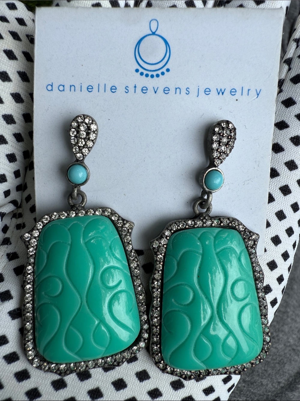 Danielle Stevens Crystal Carved Mint Statement Earrings